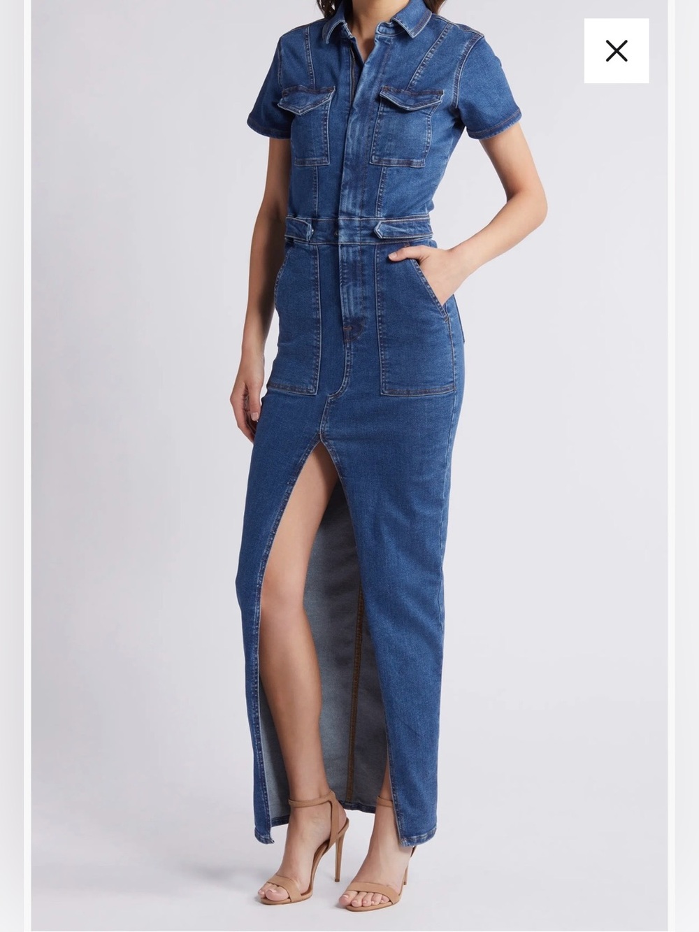 Good American Fit For Success Blue Denim Maxi Skirt with Front Slit